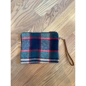 L.I.B. New York‎ Plaid Wool Blend Wristlet Clutch Bag Navy Green Red Tartan